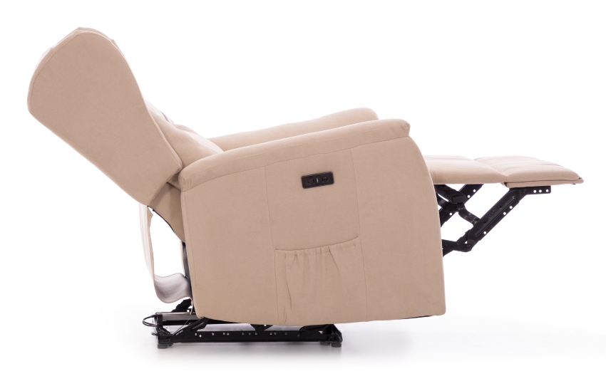 Relaxačné polohovacie kreslo COMFORT Ušiak s funkciou masáže a výhrevu, béžová látka