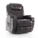 Masážne polohovacie kreslo s vyklápaním eko koža, tmavohnedé