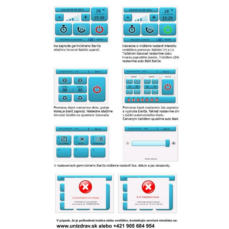 Germicídny žiarič UNIZDRAV s displejom uzavretý nástenný – čierne vyhotovenie