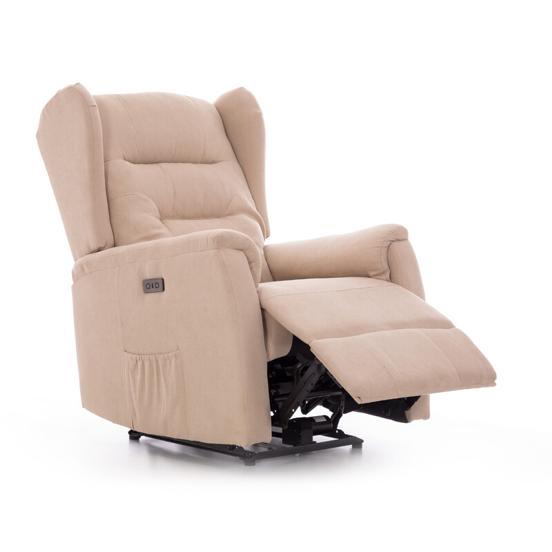 Relaxačné polohovacie kreslo COMFORT Ušiak s funkciou masáže a výhrevu, béžová látka